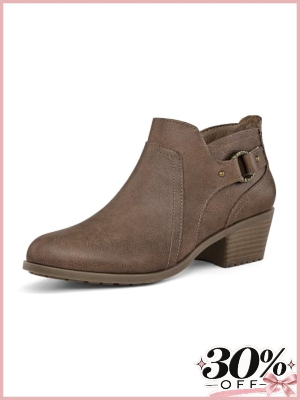Women's Chunky Low Block Heel Ankle Boots Side Zip PU Booties